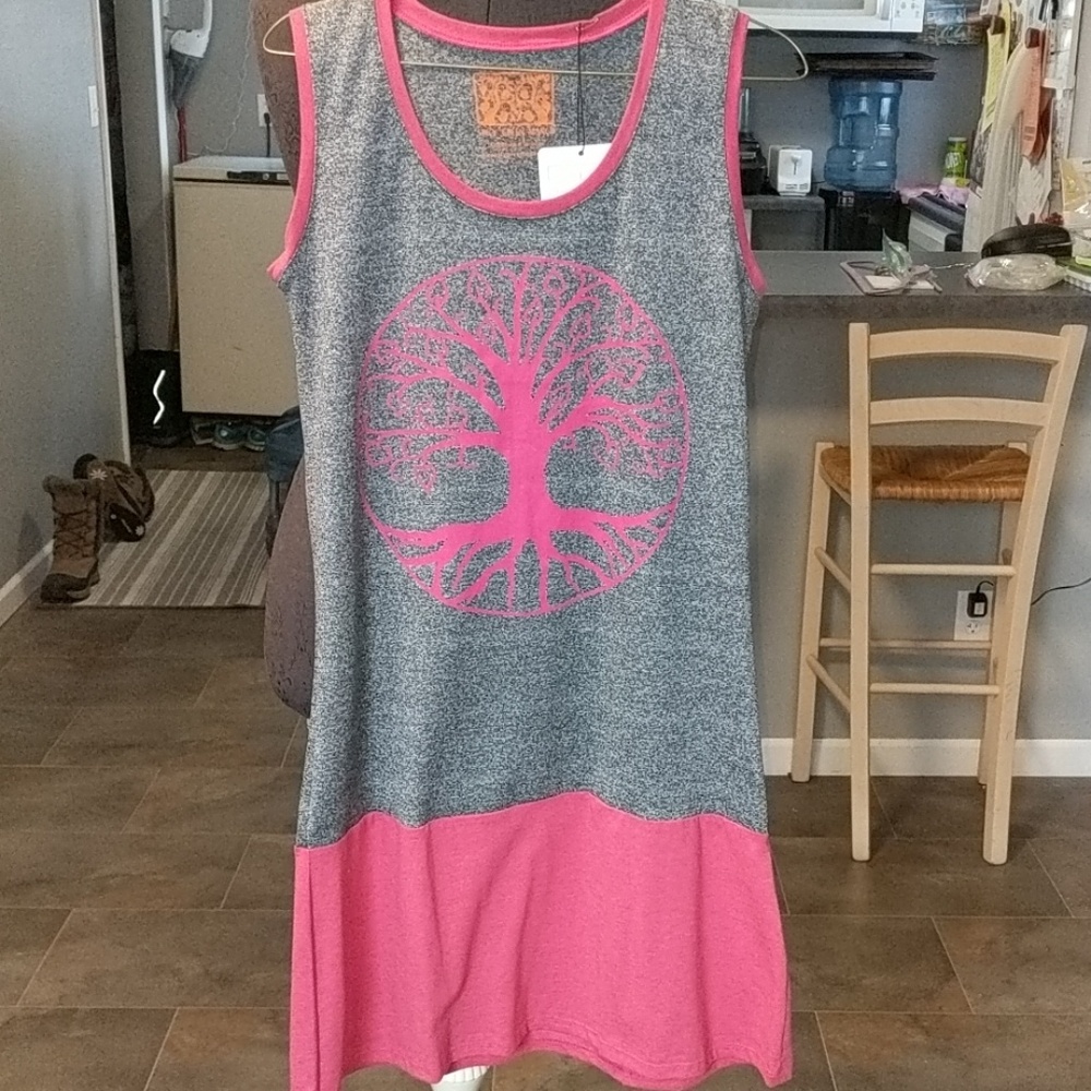 NWT spicy green mango TREE tank dress gray pink L